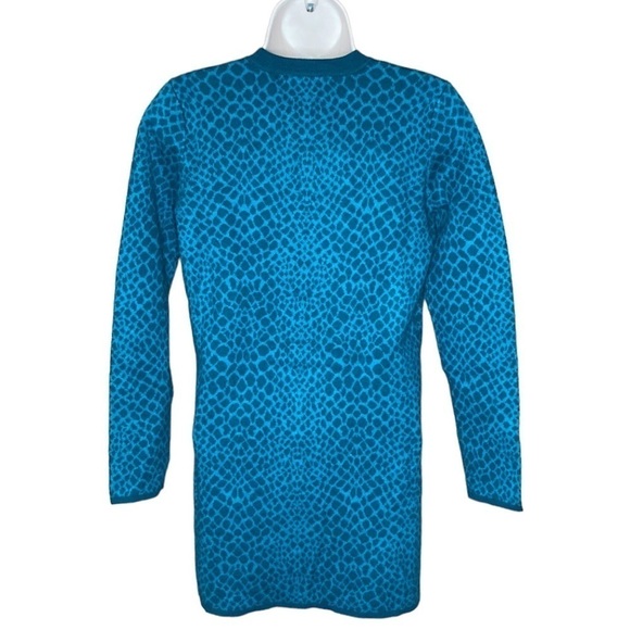 Isaac Mizrahi Live | Teal Animal Print Cardigan Sweater  Long XXS - Picture 2 of 4
